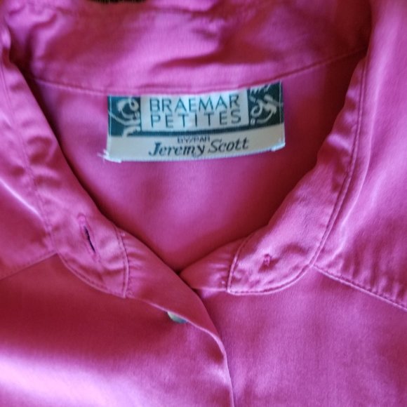 Vintage 90s, satin blouse, round hem, L, M, mop buttons, rose pink,  Braemar - Picture 4 of 9